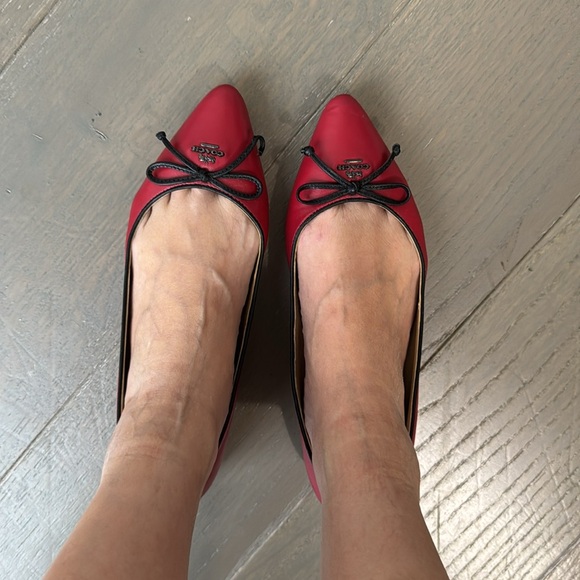 COACH Red Ballet Flats with Bow - Picture 2 of 7